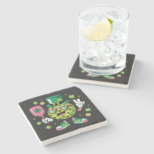 Lucky Pickleball Hat Irish Shamrock Stone Coaster