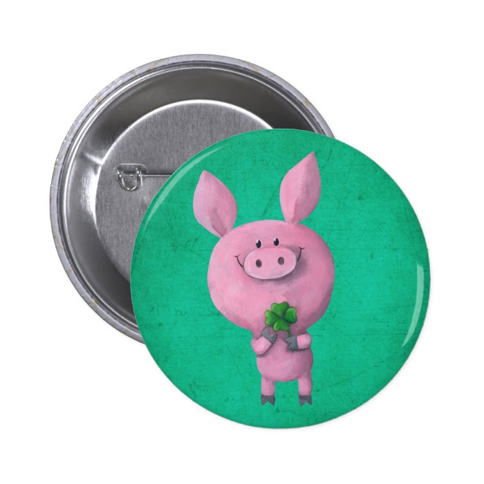 Lucky pig with lucky four leaf clover buttons