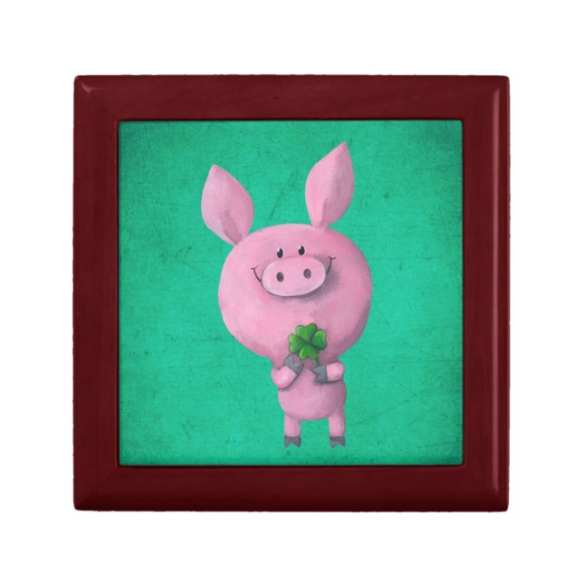 Lucky pig with lucky four leaf clover keepsake box (Front)