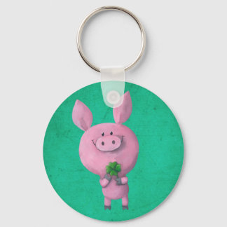 Lucky pig with lucky four leaf clover keychain