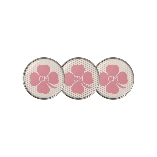 Lucky Pink Clover with Monogram  Golf Ball Marker (3 Up)