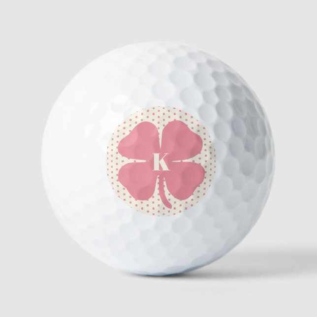 Lucky Pink Clover with Monogram  Golf Balls (Front)