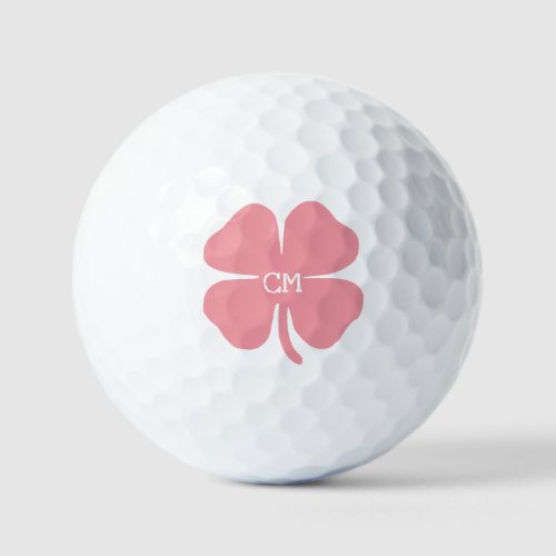 Lucky Pink Clover with Monogram  Golf Balls