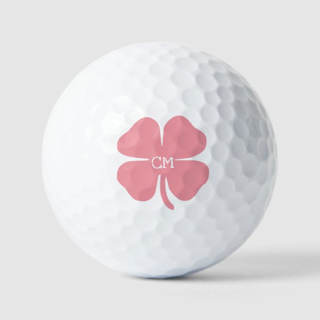 Lucky Pink Clover with Monogram  Golf Balls (Front)