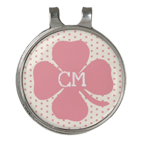 Lucky Pink Clover with Monogram  Golf Hat Clip