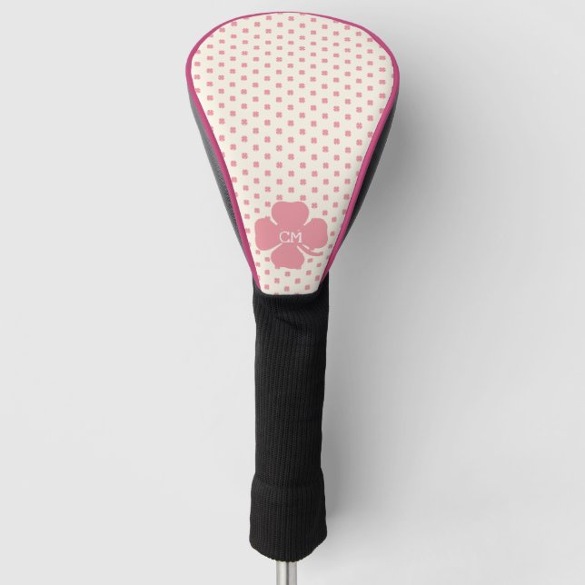 Lucky Pink Clover with Monogram  Golf Head Cover (Front)
