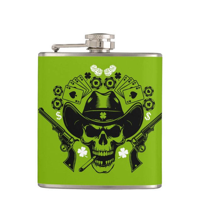 Lucky Poker Skull Flask (Front)