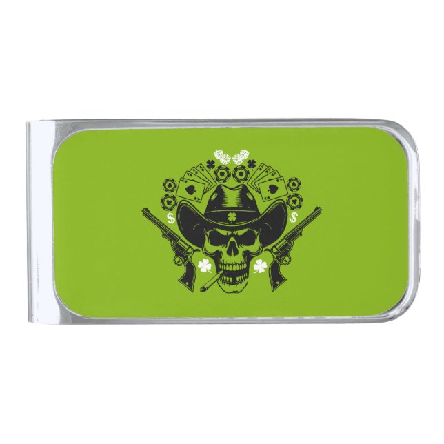 Lucky Poker Skull Silver Finish Money Clip (Front)