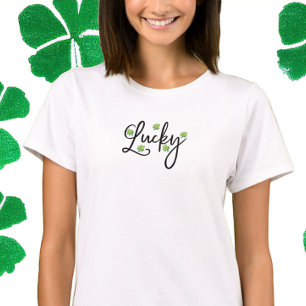 Lucky Polka Dot Shamrock Script St. Patrick's Day T-Shirt