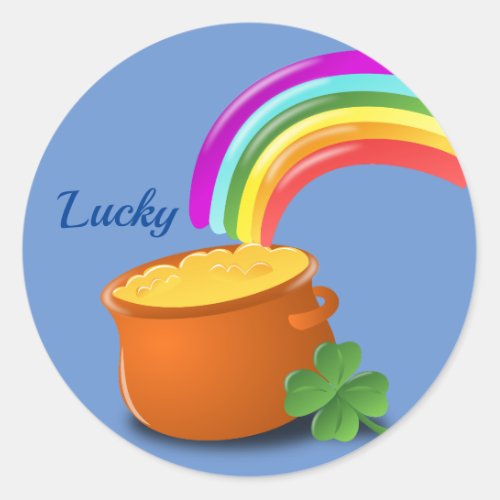 Lucky Pot of Gold under the Rainbow Classic Round Sticker