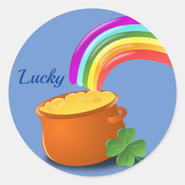 Lucky Pot of Gold under the Rainbow Classic Round Sticker (Front)