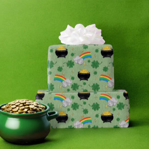 Lucky pots of gold wrapping paper