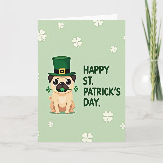 Lucky Pug St Patricks Day Card (Front)