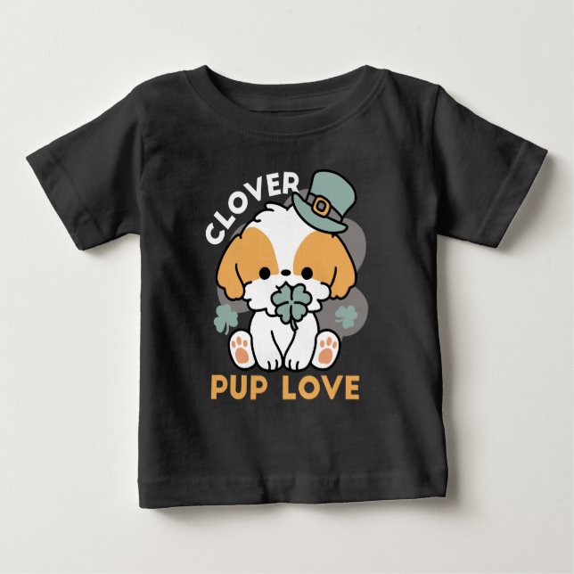 Lucky Pup with Clover – St. Patrick's Day Gift Baby T-Shirt (Front)