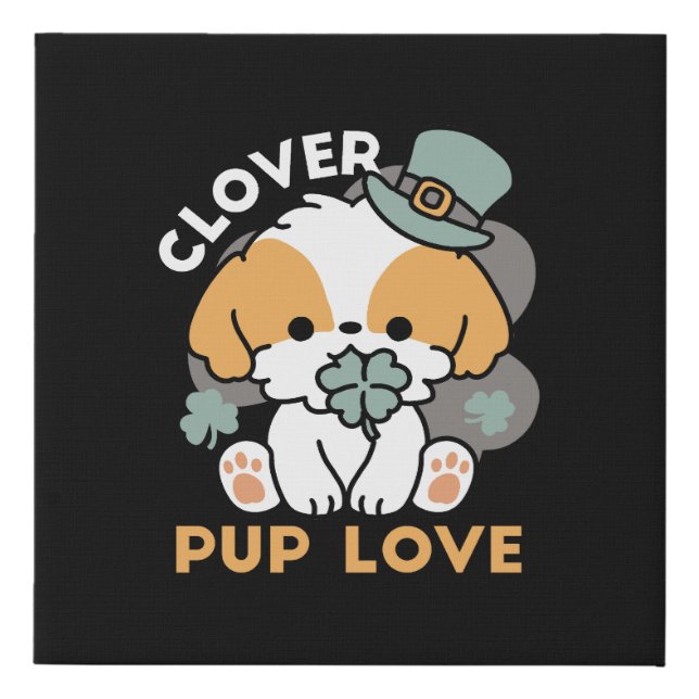 Lucky Pup with Clover – St. Patrick's Day Gift Faux Canvas Print (Front)