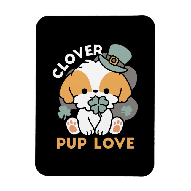 Lucky Pup with Clover – St. Patrick's Day Gift Magnet (Vertical)