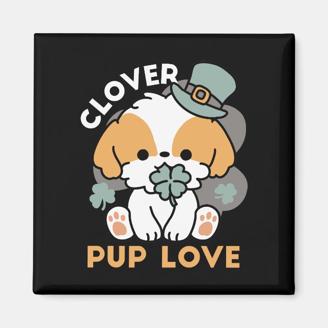 Lucky Pup with Clover – St. Patrick's Day Gift Magnet (Front)