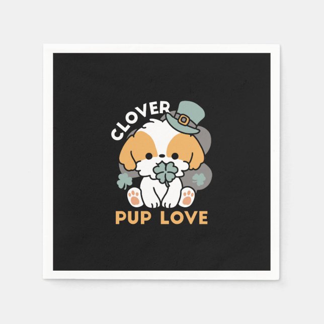 Lucky Pup with Clover – St. Patrick's Day Gift Napkins (Front)