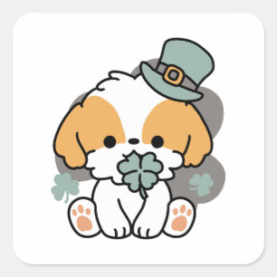 Lucky Pup with Clover – St. Patrick's Day Gift Square Sticker