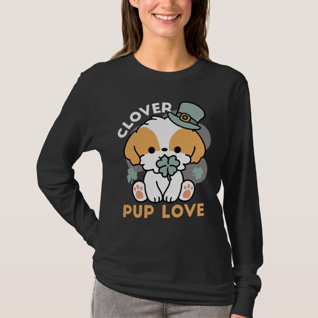 Lucky Pup with Clover – St. Patrick's Day Gift T-Shirt (Front)