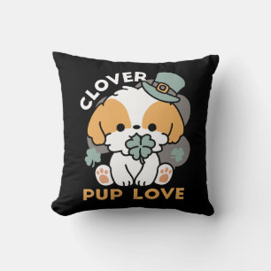 Lucky Pup with Clover – St. Patrick's Day Gift Throw Pillow
