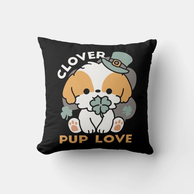 Lucky Pup with Clover – St. Patrick's Day Gift Throw Pillow (Front)
