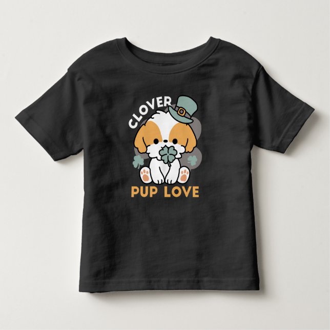 Lucky Pup with Clover – St. Patrick's Day Gift Toddler T-shirt (Front)