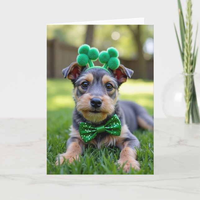Lucky Puppy Portrait Cute Card (Front)