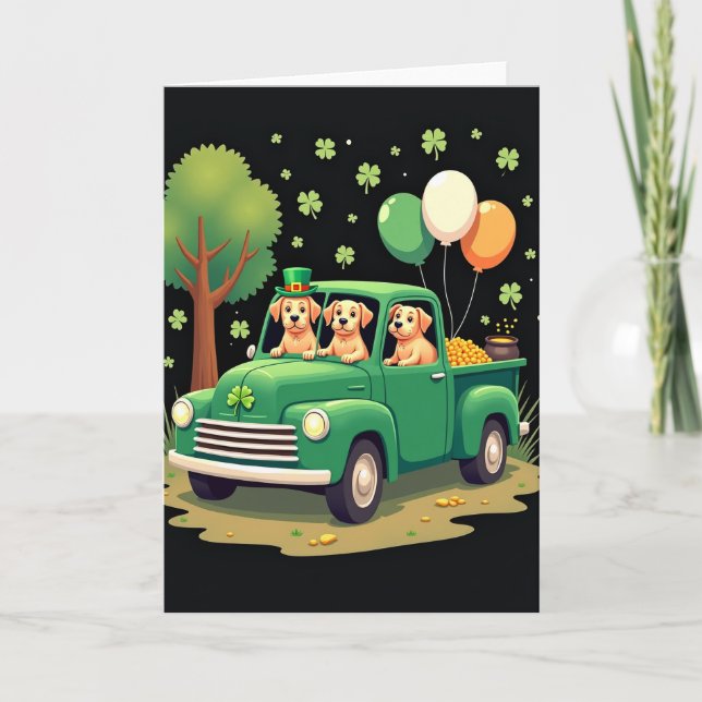 Lucky Puppy Truck St Patricks Card (Front)