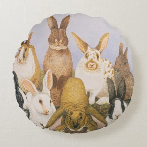 Lucky rabbits round pillow