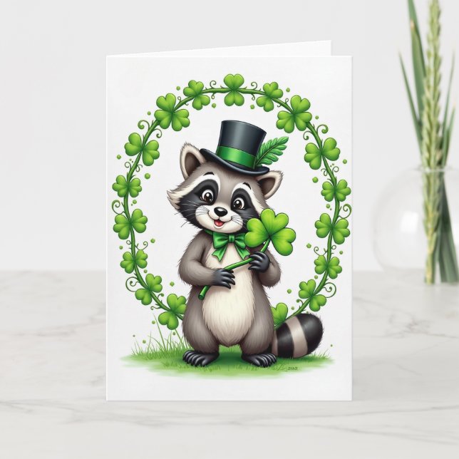 Lucky Raccoon Clover Pattern Card (Front)