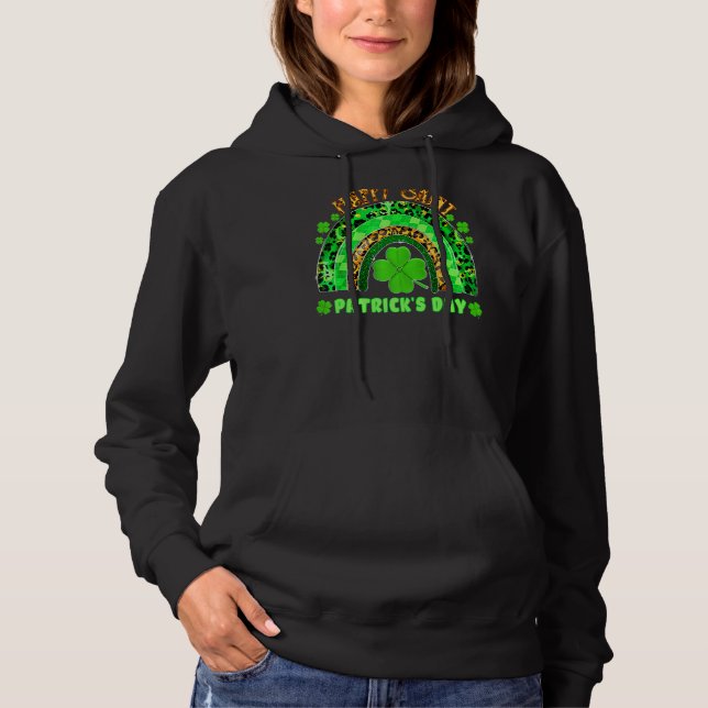 Lucky Rainbow Leopard Patrick Day Funny Green Sham Hoodie (Front)