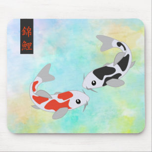 Lucky Red & Black Koi Fish Mouse Pad