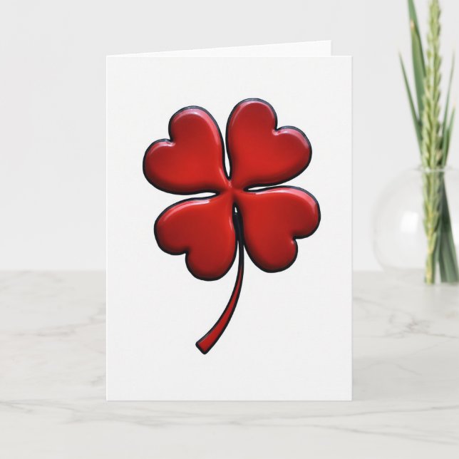 Lucky Red Clover Heart Card (Front)