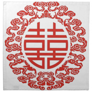 Lucky red double happiness chinese wedding napkin