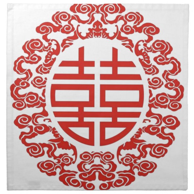 Lucky red double happiness chinese wedding napkin (Front)