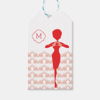 Lucky Red Elephant Girl Monogram Gift Tags by dawnfx at Zazzle