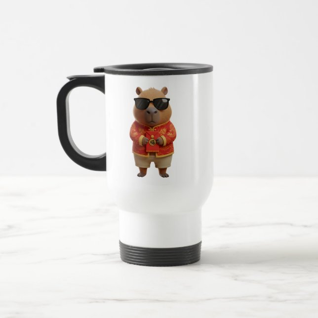 Lucky Red Envelope Capybara Lunar New Year Travel Mug (Left)