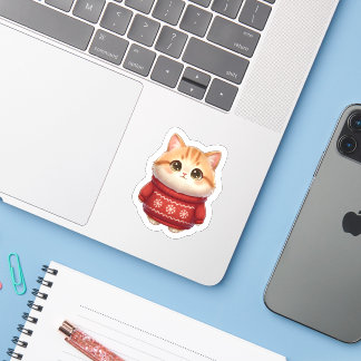 Lucky Red Sweater Cat – Your Cozy Wealth-Attractin Sticker