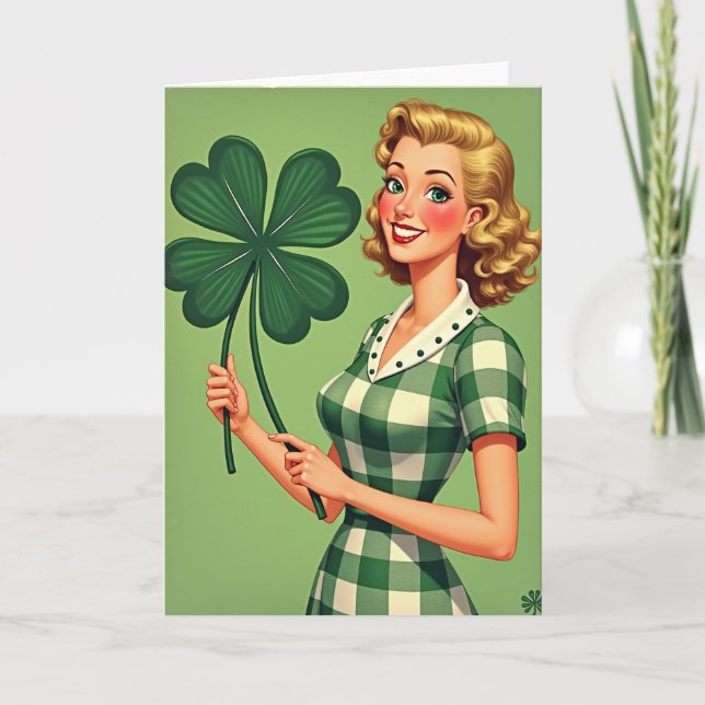 Lucky Retro Woman Smile Card (Front)