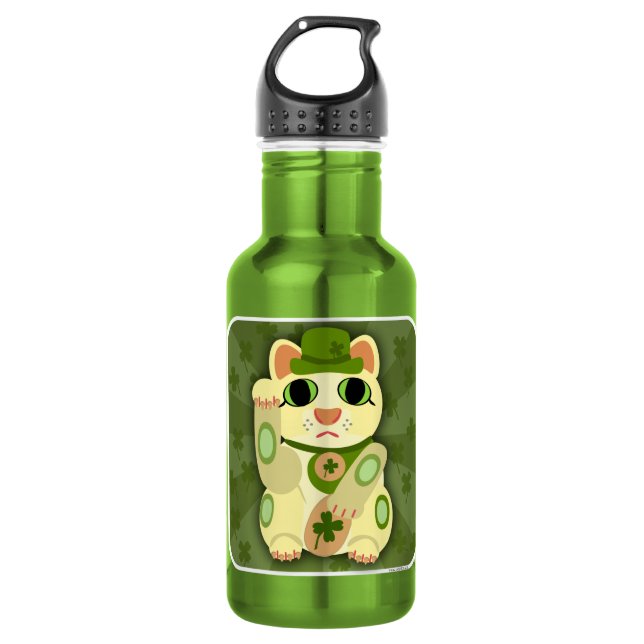 Lucky Saint Patrick's Day Cat Water Bottle (Front)