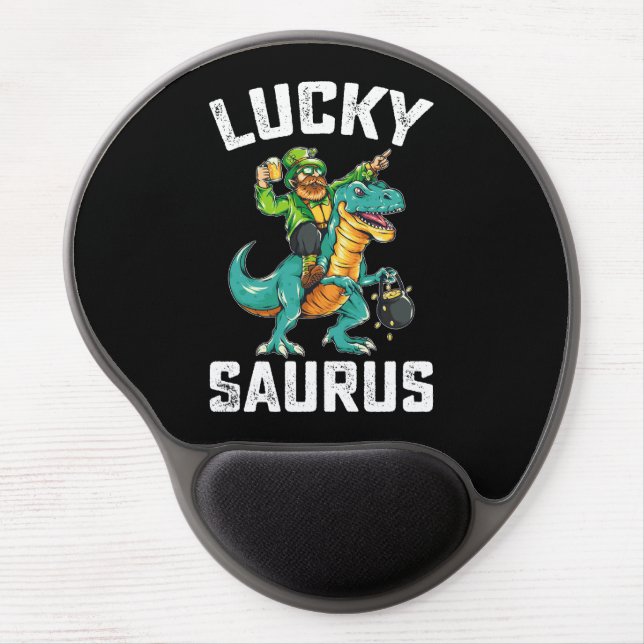 Lucky Saurus Dinosaur T Rex St Patrick's Day Gel Mouse Pad (Front)