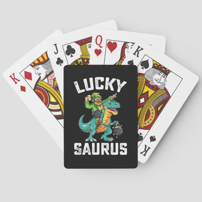 Lucky Saurus Dinosaur T Rex St Patrick's Day Poker Cards (Back)
