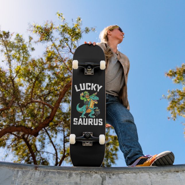 Lucky Saurus Dinosaur T Rex St Patrick's Day Skateboard (Outdoor 1)