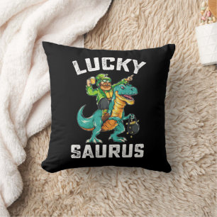 Lucky Saurus Dinosaur T Rex St Patrick's Day Throw Pillow