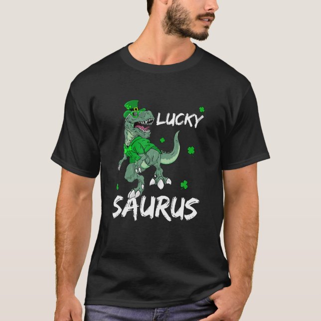 Lucky Saurus Happy St Patricks Day Rex Dinosaur Ki T-Shirt (Front)