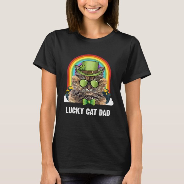 Lucky Selkirk Rex Cat Dad St Patricks Day T-Shirt (Front)