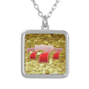 lucky seven and coins silver plated necklace