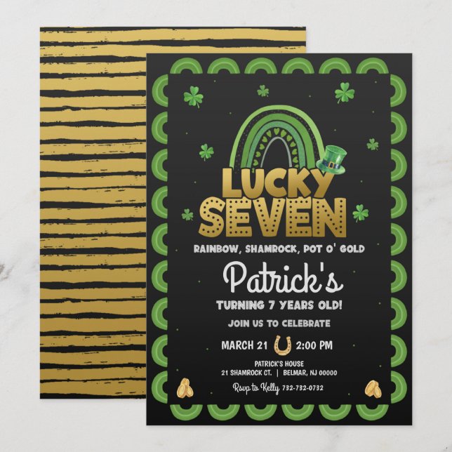 Lucky Seven Birthday Invitation St Patty's Day (Front/Back)