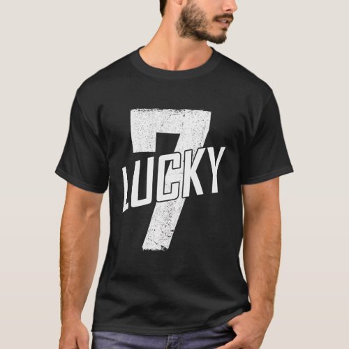 Lucky Seven Distressed In White Lucky Number 7 T_Shirt